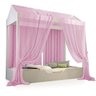 Cama Casinha Montessori Solteiro Mosquiteiro Rosa e Colchão - 3