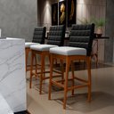 Ver imagem 2 de Kit 02 Banquetas Altas Cozinha Sala Jantar Fixa Mila B04 Couríssimo Preto Linho Cinza - Lyam Decor