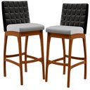 Ver imagem 1 de Kit 02 Banquetas Altas Cozinha Sala Jantar Fixa Mila B04 Couríssimo Preto Linho Cinza - Lyam Decor