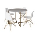 Ver imagem 2 de Mesa Jantar Industrial Redonda 110cm Branca Base V com 4 Cadeiras Eames Eiffel Brancas Base Dourada