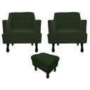 Ver imagem 1 de Kit 2 Poltronas Decorativa Julia + Puff Luis Xv Suede Verde Pés Madeira Ms Decor