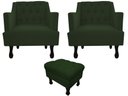 Ver imagem 1 de Kit 2 Poltronas Decorativa Julia + Puff Luis Xv Suede Verde Pés Madeira Ms Decor