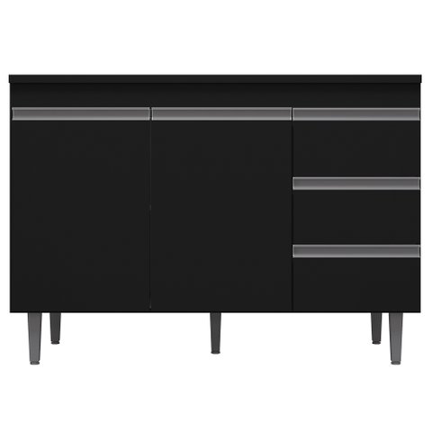 Balcão Gabinete Cozinha Andréia 120cm Com Tampo 2 Portas Preto - Desk Design