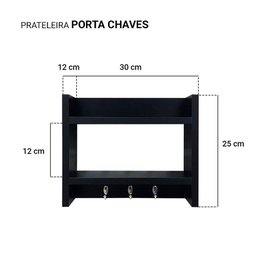 Porta Chaves de Parede com Suporte Madeira Preto - 5