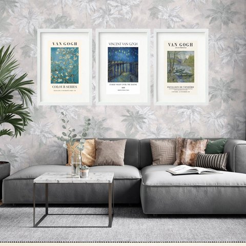 Kit 3 Quadros Grandes Van Gogh Collors Series Collection 60x48cm:moldura Branca
