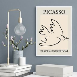Quadro Picasso Pomba - Peace And Freedom 45x34cm - com Vidro:madeira Branca - 2