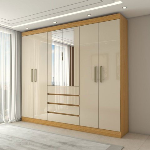 Guarda-roupa Casal Dínamo 6 Portas 4 Gavetas com Espelho Cinamon/off White - Panorama Móveis