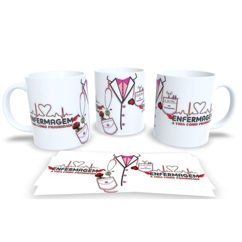 Caneca de Porcelana Branca Personalizada Profissões Enfermagem