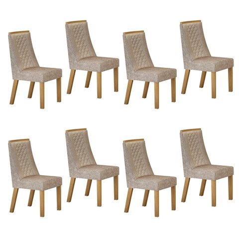 Kit de 8 Cadeiras para Sala de Jantar Dora Bege/Cinamomo/Linho