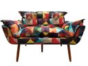 Ver imagem 2 de Kit Namoradeira + Poltrona Decorativa Opala Suede Triângulo Pés Madeira Ms Decor