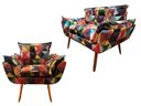 Ver imagem 1 de Kit Namoradeira + Poltrona Decorativa Opala Suede Triângulo Pés Madeira Ms Decor