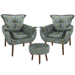 Kit 2 Poltronas Decorativas Opala com Puff Redondo para Sala de Estar Suede A4 - 1