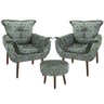 Kit 2 Poltronas Decorativas Opala com Puff Redondo para Sala de Estar Suede A4 - 1