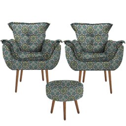 Kit 2 Poltronas Decorativas Opala com Puff Redondo para Sala de Estar Suede A4 - 2