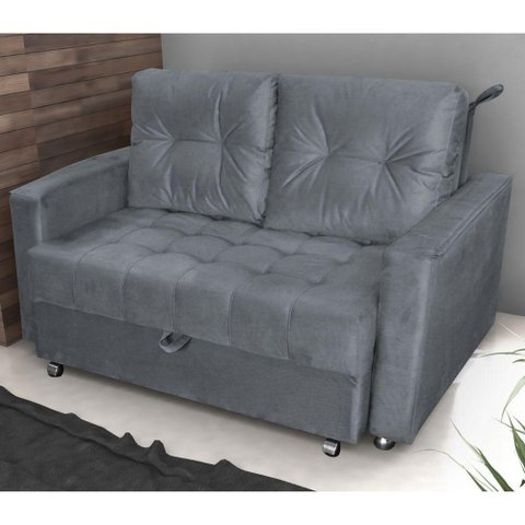 Sofá Cama Âmbar 2 Lugares Retrátil e Reclinável Cinza Veludo Matrix