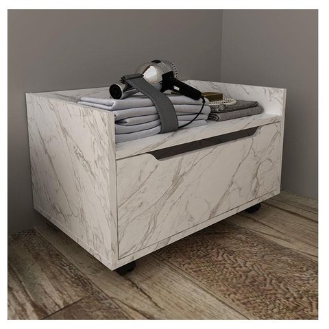 Balcão Gabinete para Banheiro Ambiente Bn3647 Mármore Branco - Tecnomobili