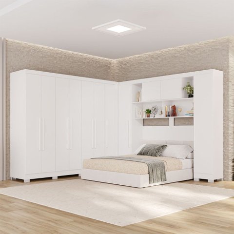 Guarda-Roupa Casal Modulado Pandora 11 Portas 2 Gavetas com Pés Branco - Pnr Móveis