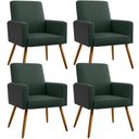 Ver imagem 1 de Kit 04 Poltronas Decorativa Maria W01 Pés Palito Linho Verde Musgo Couríssimo Preto - Lyam Decor