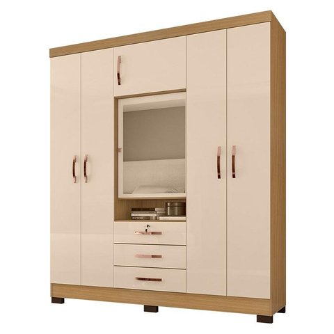Guarda Roupa Casal Imperatriz Carvalho Americano Off White - Incorplac