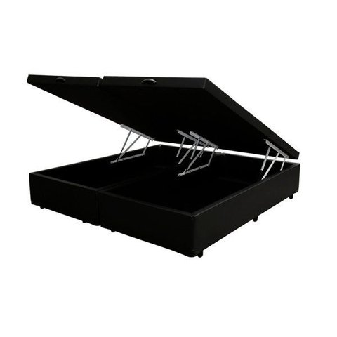 Base Box Baú Casal Bipartido Crisle Sintético Preto 43x138x188