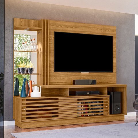 Estante para TV e Home Theater Ripado para TV até 60 Polegadas 200CMX178,5cm 2 Portas Plus Marrom