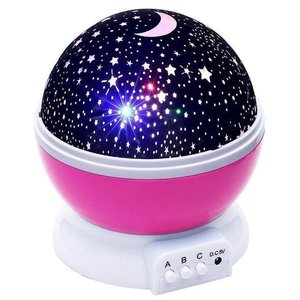 Luminária Abajur Giratorio Projeçao Globo Luz Estrelas Festa Criança Quarto