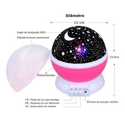Luminária Abajur Giratorio Projeçao Globo Luz Estrelas Festa Criança Quarto - 2