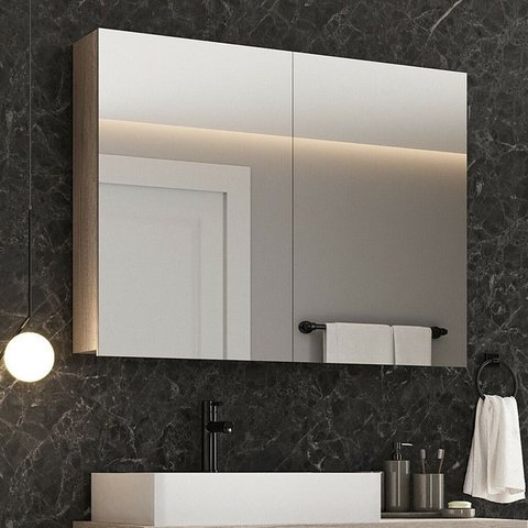 Armário para Banheiro Aéreo 02 Portas com Espelhos Malbec 100cm Barrique Móveis Bosi