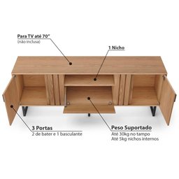 Rack com Painel Juruá para TV de até 60 - Freijó/Off White - 3