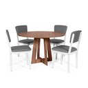 Ver imagem 1 de Mesa de Jantar Redonda Montreal Noronha com 4 Cadeiras Estofadas Ella Branco/cinza Escuro
