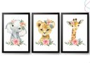 Ver imagem 1 de Quadros Decorativos Quarto de Menina Animais Aquarela:preta