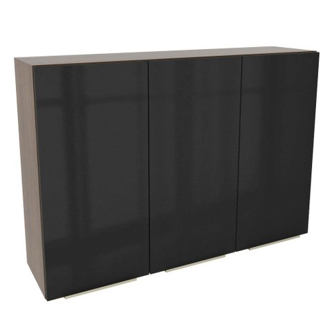 Armário Aéreo Madesa Lux 120 cm 3 Portas Rustic/Preto Cor:Rustic/Preto