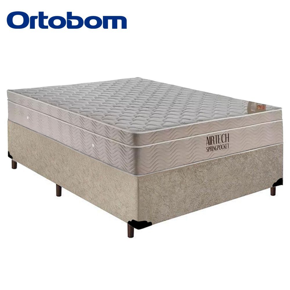 Cama Box Casal Suede + Colchão Ortobom Airtech Molas Ensacadas 138x188x65 Bege - 5