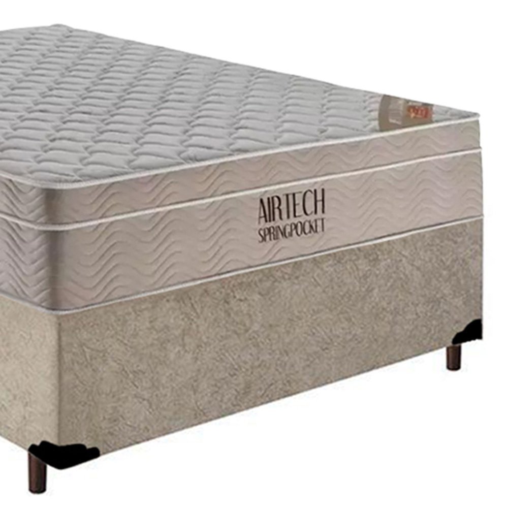 Cama Box Casal Suede + Colchão Ortobom Airtech Molas Ensacadas 138x188x65 Bege - 6