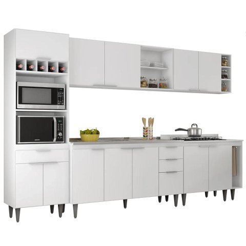 Armário de Cozinha CP07 com Pia 150cm Pérola Z34 Branco - Mpozenato