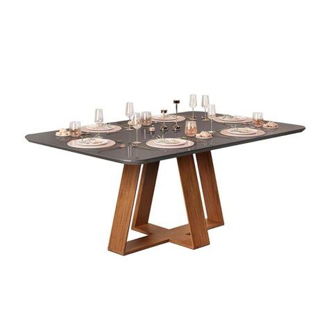 Mesa de Sala Jantar Celeste com Tampo Vidro Curvo 160x90cm Freijo Cinza Urbano Dj Móveis