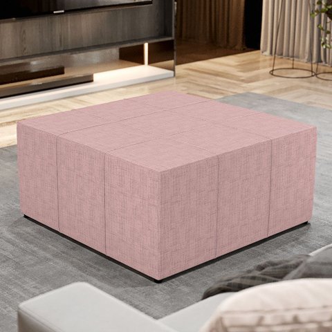 Puff Decorativo para Sala de Estar Quadrado Milano 90x90cm W01 Linho Rosa - Lyam Decor