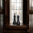 Ver imagem 3 de Dupla Peças Xadrez Rei e Rainha Cerâmica Preto Fosco