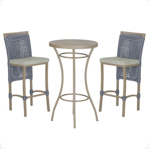 Mesa Bistrô com 2 Banquetas Roma Fendi Corda Náutica Estofado 3 Trama Original