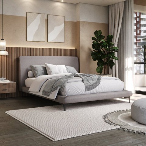 Cama King Estofada Linho com Cabeceira Star Cinza