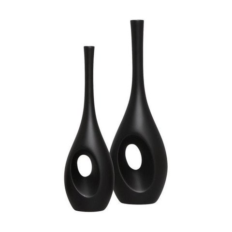Dupla Vaso Arabella Decoração em Cerâmica Preto Fosco