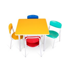 Conjunto Coletivo Quadrado Infantil Monobloco c/ 4 Cadeiras Polipropileno ABC - 1
