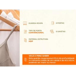 Guarda Roupa Casal 6 Portas 6 Gavetas Araplac - 5
