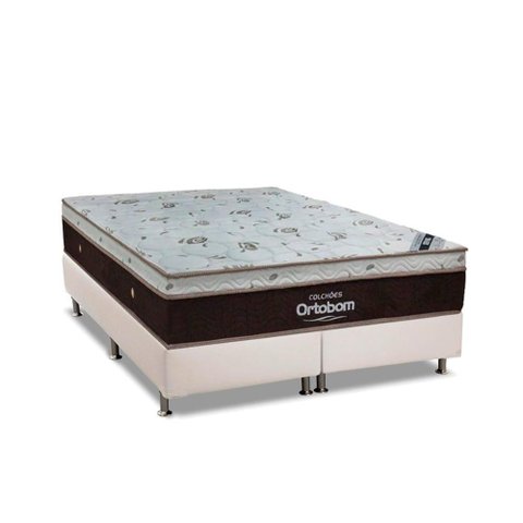 Cama Box King: Colchão Molas Superpocket Ensacadas Ortobom Sleep King Látex + Base Branco(193x203)