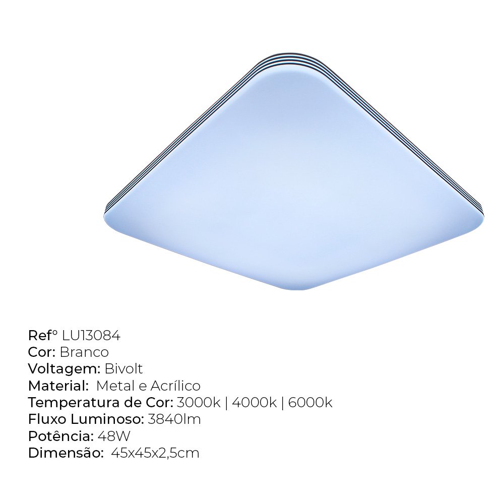 Luminaria Plafon Led 48w Branco Frio 45x45 Moderno - 3