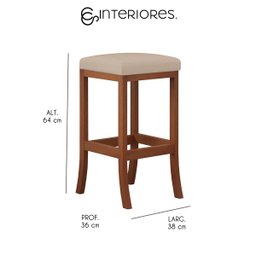 Kit 2 Banquetas Média Estofada Barcelona 38x64Cm Bancada Madeira Maciça Castanho Suede Bege - CCS - 2