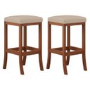 Ver imagem 1 de Kit 2 Banquetas Média Estofada Barcelona 38x64Cm Bancada Madeira Maciça Castanho Suede Bege - CCS