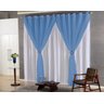 Cortina Lorena 6,00m x 2,80m Tecido Microfibra e Voil com Fivelas Cromadas - Cor: Azul / Branco - 1