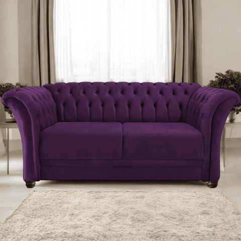 Sofá Recamier Divã Chesterfield 200cm Sofia Suede Roxo Capitonê- Mabe Magazine