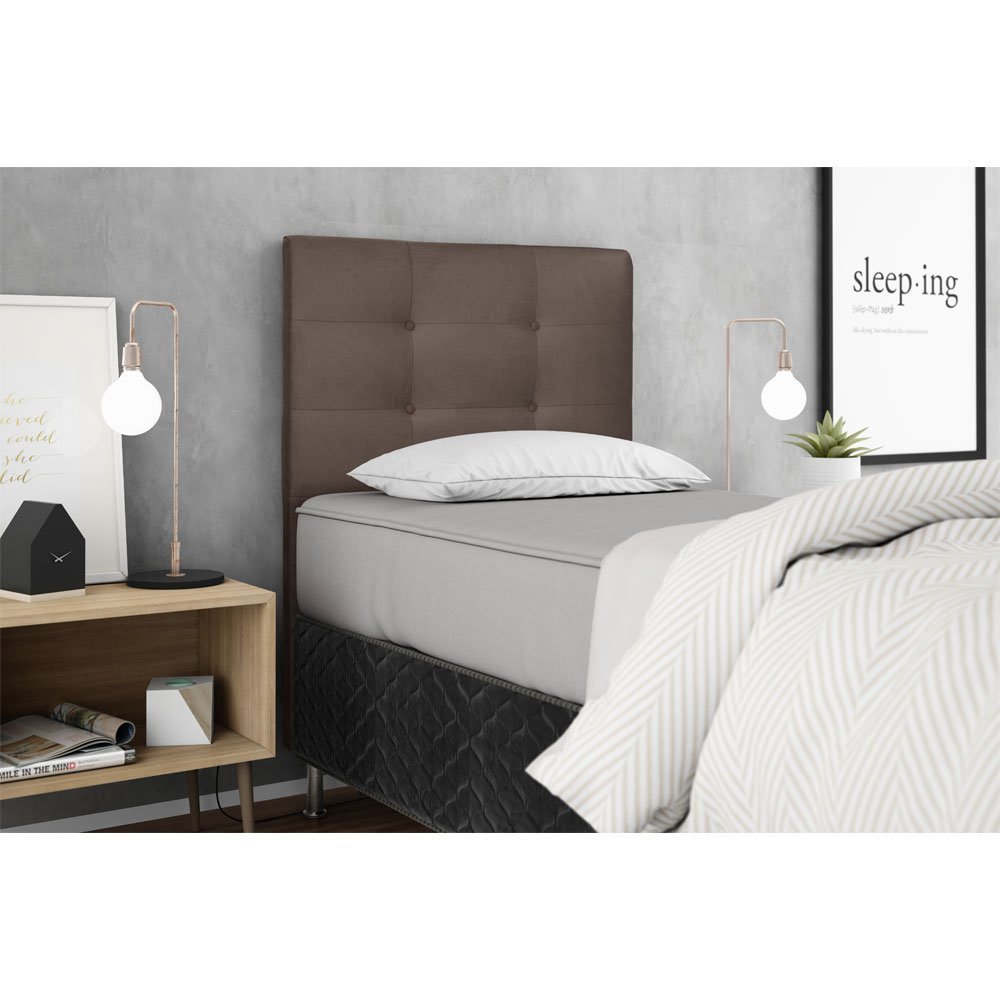 Cabeceira Cama Box Solteiro 90cm Lena Tecido Suede Marrom Ísis Estofados - 2